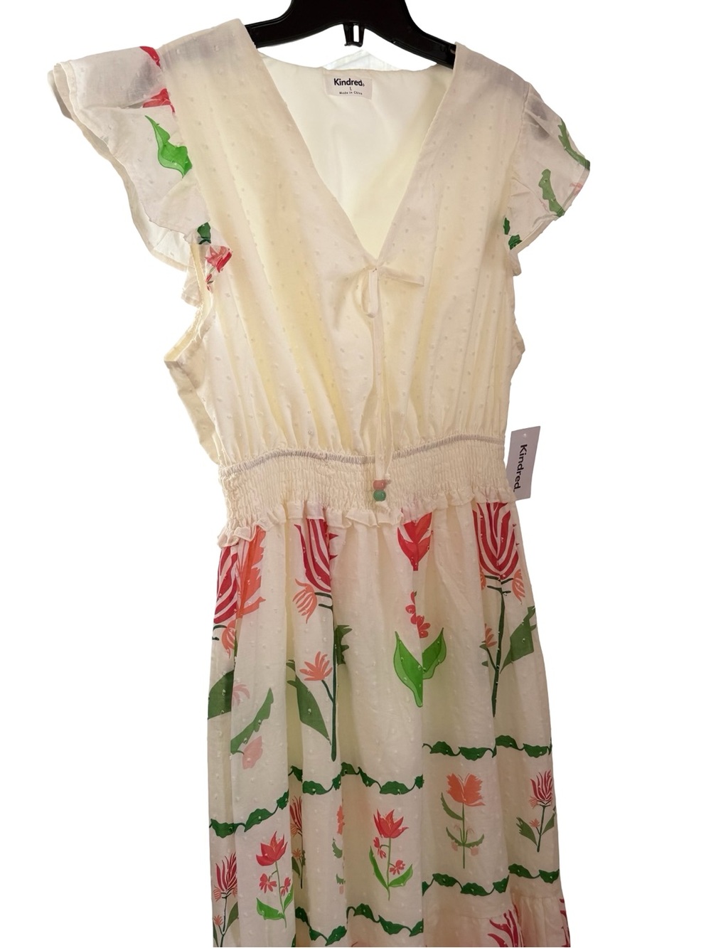 NWT Anthropologie Kindred Cream Midi Dress with Pink and Green Floral Print - Picture 7 of 12